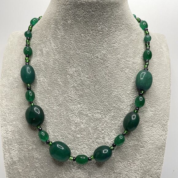 Earth Mined Emerald Green Gemstone Beaded Necklace Statement Boho Ethnic Elegant - Picture 2 of 7